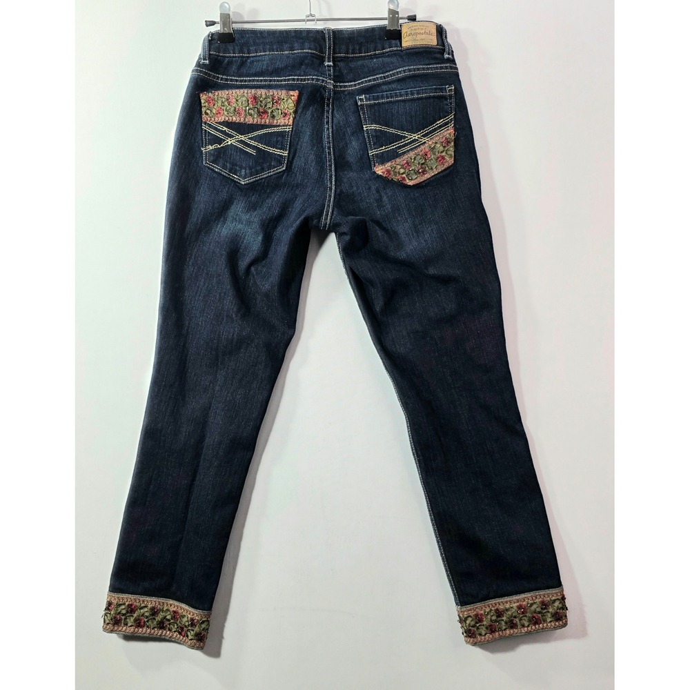 Aeropostale Bayla Skinny Curvy Jeans Dark Wash Floral Beaded 3/4 Short 29x25.5